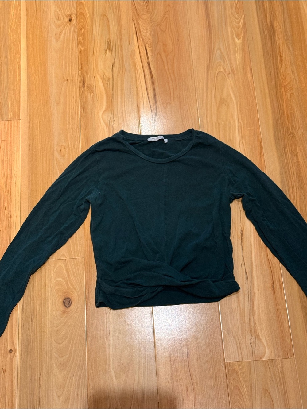 Zara Dark Teal Long-Sleeve Twist Front Crop Top